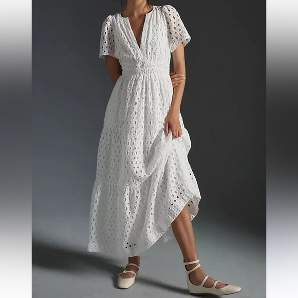 Anthropologie Dresses & Skirts - Anthropologie The Somerset Collection Eyelet Edition White Maxi Dress size XL